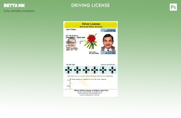 Модерен стил Шаблон за возачка дозвола Австралија Нов Јужен Велс